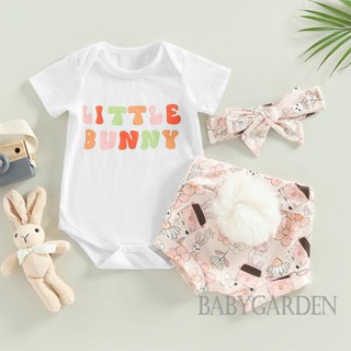 Babygarden-0-12 เดือน ชุดรอมเปอร์ แขนสั้น กางเกงขาสั้น หางกระต่าย ที่คาดผม สําหรับเด็กผู้หญิง