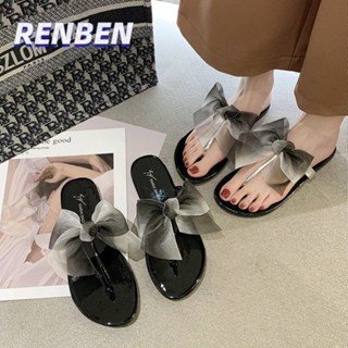 RENBEN รองเท้าแตะสตรี ใหม่ นักเรียน เวอร์ชั่นเกาหลี อเนกประสงค์ กุทัณฑ์ รองเท้าแตะชายหาดก้างปลาแบน