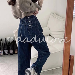 DaDulove💕 2023 New Korean Version of Ulzzang Jeans High Waist Loose Straight Pants Niche Womens Mopping Pants