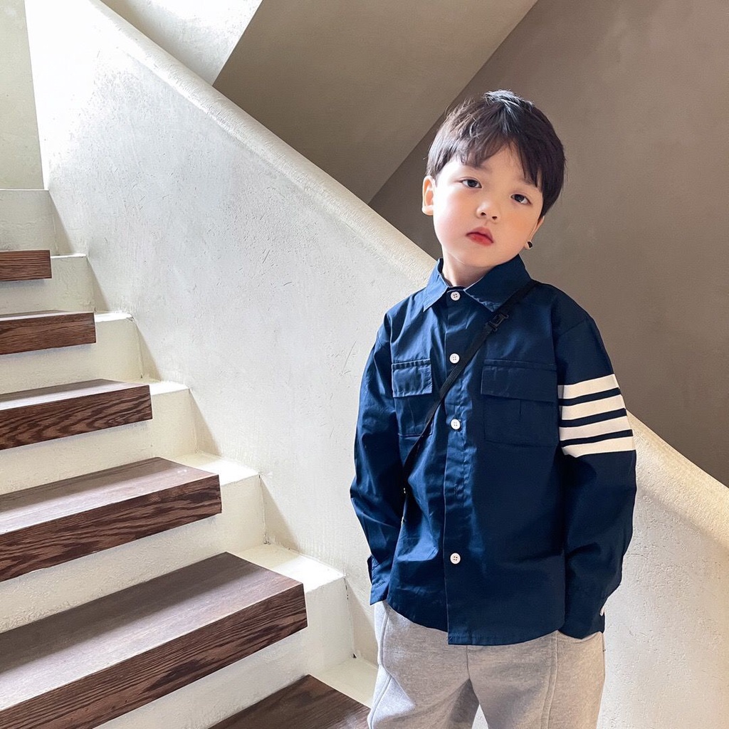 เสื้อแขนยาวเด็กชาย-2023-ฤดูใบไม้ผลิและฤดูใบไม้ร่วงใหม่เด็กชายสไตล์เกาหลีแฟชั่นหล่อลายทางเสื้อโปโลท็อปส์