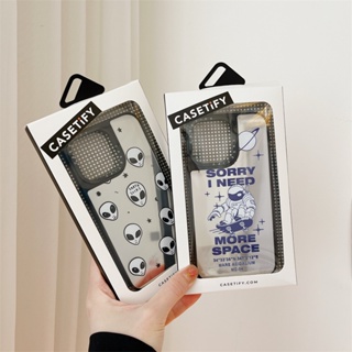 Casetifg เคสโทรศัพท์มือถือ ซิลิโคน TPU แข็ง กันกระแทก ลายเอเลี่ยน อวกาศ พร้อมกล่องกระจก สําหรับ iPhone 11 12 13 14 Pro Max 14 Plus