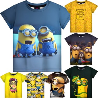 Enx เสื้อยืด พิมพ์ลายมินเนี่ยน Despicable Me แฟชั่นสําหรับเด็กผู้ชาย อายุ 3-13 ปี