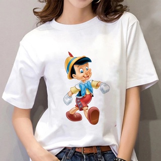 Disney Cute Unisex Graphic Girl T Shirts Fawn Pinocchio Cartoons Letter Print Summer Clothes For Women Casual White_03