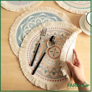 พร้อมส่ง! ผ้ารองจานชาม Placemat สไตล์นอร์ดิก มินิมอล ลายน่ารัก ลายแมนดาลา ทรงกลม