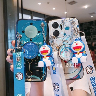 For Honor X9a X7a 5G เคส Phone Case Blu-ray Cute Doraemon Cartoons Casing with Stand Doll Lanyard Backpack Style Soft Case เคสโทรศัพท