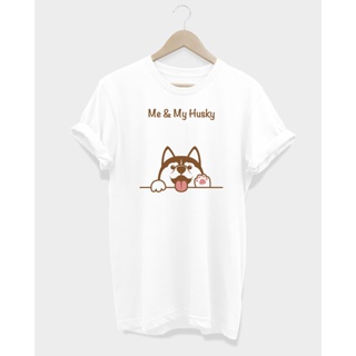 เสื้อยืดหมาไซบีเรียน ฮัสกี้ สีน้ำตาล Me &amp; My Husky T-shirt_01