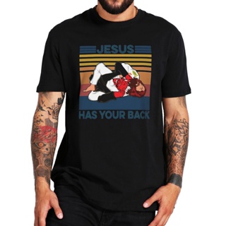 เสื้อยืด ผ้าฝ้าย 100% พิมพ์ลาย Jesus Has Your Back Satan สไตล์วินเทจ คลาสสิก_04