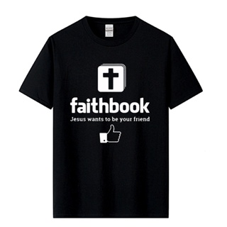 [COD]เสื้อยืดแขนสั้น ผ้าฝ้าย พิมพ์ลาย Jesus Wants To Be Your Friend Faithbook สําหรับผู้ชายS-5XL_04