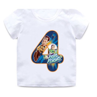 Disney Toy Story Buzz Lightyear Woody Birthday Number Bow Kids T shirt  2 3 4 5 6 7 8 9 Years Boys Clothes Baby Gir_05