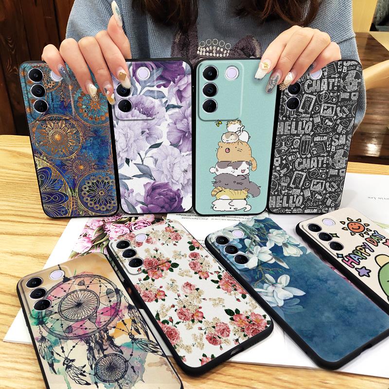 shockproof-silicone-phone-case-for-vivo-s16-s16-pro-v27-v27-pro-v27e-5g-soft-case-cartoon-new-arrival-soft-cute-fashion-design-frosted-anti-knock-durable