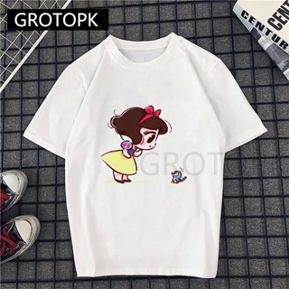 ☑▥Snow White and Little Friend Funny Girl T Shirt Cotton O-Neck Sweet Print Casual Short Sleeve Hara_01