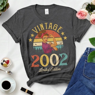 เสื้อยืดผ้าฝ้าย ลาย Limited Edition 20Th 20 Years Old Birthday Mother Mom Wife สีดํา สไตล์วินเทจ สําหรับแม่ 2002