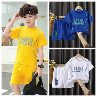 เสื้อยืดแขนสั้น ทรงหลวม ระบายอากาศได้ดี และกางเกงขาสั้น ขนาดใหญ่ แฟชั่นฤดูร้อน สําหรับเด็กผู้ชาย 2-10 ปี จํานวน 2 ชิ้น