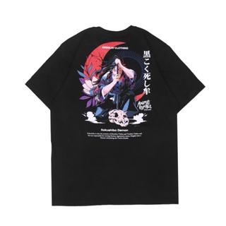 เสื้อยืดแขนสั้นลําลอง ทรงหลวม พิมพ์ลายกราฟิกการ์ตูนอนิเมะ Demon Slayer Rumble Kokushibo ขนาดใหญ่ สําหรับผู้ชาย_03