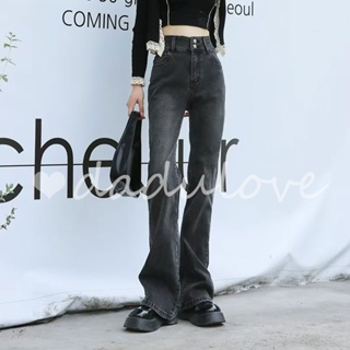 DaDulove💕 2023 New Korean Version of Ulzzang Black Gray Washed Jeans High Waist Retro Slim Stretch Trousers