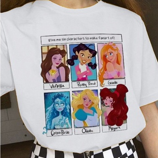 ㍿▥○Alice In Wonderland T Shirt Women Cotton Tops Black Alice Snow White Princess Print Casual Short_01