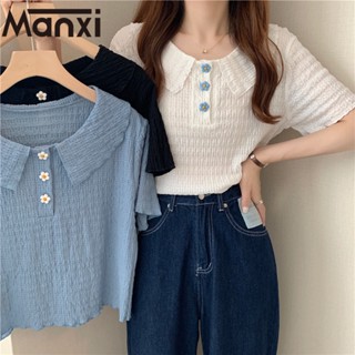 Manxi เสื้อครอปแฟชั่น เสื้อเชิ้ตแขนสั้น 2023 ใหม่A25K0CU