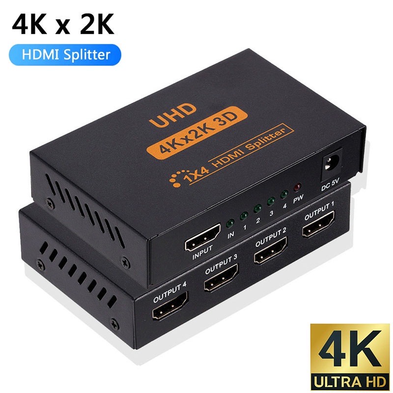 HDMI Splitter In 1 Out 4 พร้อมด้วย Power Adapter Splitter รองรับ HDMI ...