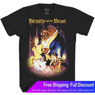 Disney cartoon printed summer T-shirt Disney Beauty And The Beast Belle Adult Mens tee graphic T-shirt apparel blac_03