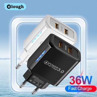 Elough อะแดปเตอร์ชาร์จ USB 36W QC 3.0 พอร์ตคู่ ชาร์จเร็ว ปลั๊ก EU US