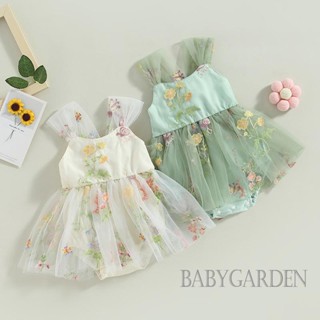 Babygarden-0-24 เดือน ชุดรอมเปอร์ แขนกุด ปักลายผีเสื้อ ดอกไม้ สําหรับเด็กผู้หญิง