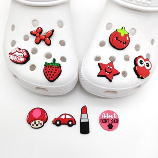 【Hot Red Series】หัวเข็มขัด PVC ลายการ์ตูนน่ารัก สีแดง สําหรับตกแต่งรองเท้า VSCO Croc Jibz