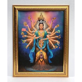 ภาพพระเจ้าแม่กวนอิมใส่กรอบทอง ภาพเคลือบฟีล์มลามิเนตอย่างดี ขนาดรวมกรอบ 20x24 นิ้ว AS1