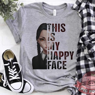 2023This Is My Happy Face Wednesday Addams T Shirt Women Addams Family T-shirt Cool Halloween Tees Girls Aesthetic Graph