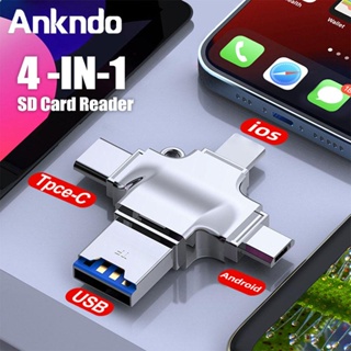 Ankndo อะแดปเตอร์การ์ดรีดเดอร์ Type C Micro USB 4 in 1 สําหรับโทรศัพท์มือถือ OTG