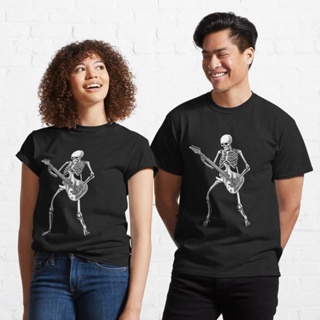 เสื้อแขนสั้น เสื้อยืดแขนสั้น เสื้อไม่ต้องรีด แขนสั้น เสื้อเชิตแขนสั้น Guitar Skeleton Guitarist Classic T-Shirt 8217388