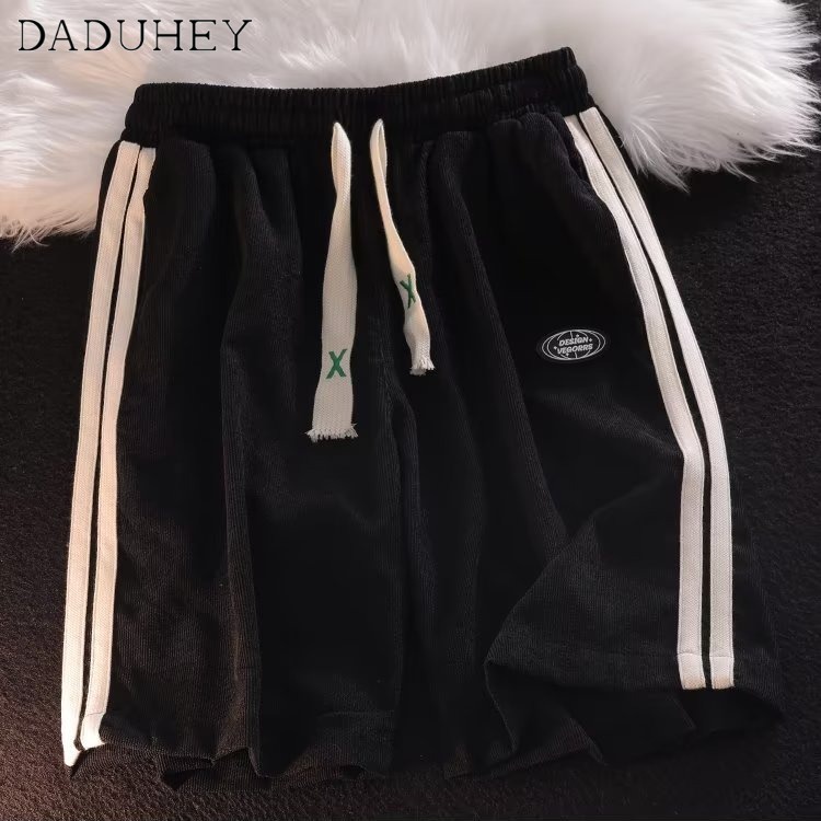 daduhey-summer-new-loose-plus-size-fashion-brand-solid-color-corduroy-shorts-mens-breathable-casual-cropped-sports-pants