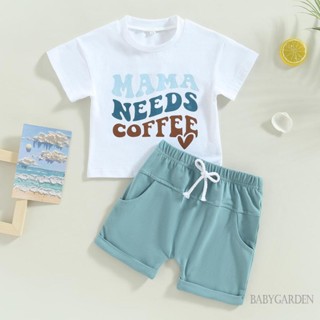 Babygarden-6m-4y ชุดเสื้อผ้าเด็กผู้ชาย แขนสั้น พิมพ์ลายตัวอักษร + กางเกงขาสั้น เอวยางยืด