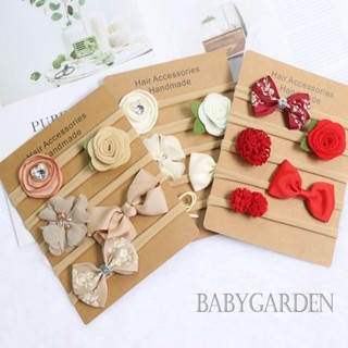 Babygarden- ที่คาดผม ผ้าไนล่อน ยืดหยุ่น นุ่ม ดอกไม้ โบ เครื่องประดับผม พร็อพถ่ายรูป สําหรับเด็กผู้หญิง 5 ชิ้น