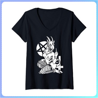 เสื้อยืดคอวี พิมพ์ลาย Wos BDSM Sigil of Baphomet Goat of des Satan Dark Goth สําหรับผู้ชาย_04