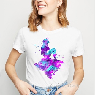 vogue tshirt women clothes 2019 Watercolor Mermaid Silhouette t shirt femme  tops harajuku shirt Princess print t-s_03