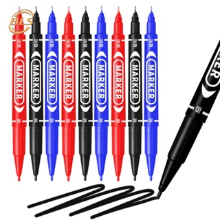 ปากกามาร์กเกอร์ หมึกกันน้ํา 3 สี / ดินสอเขียนลื่น กันน้ํา / หัวคู่ อุปกรณ์สํานักงาน โรงเรียน เครื่องเขียน