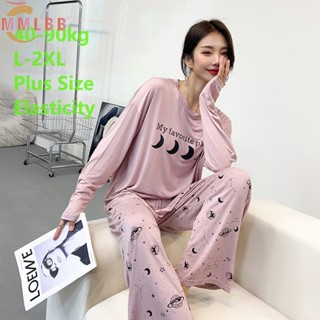 พร้อมส่ง ชุดนอน เสื้อยืดคอกลม แขนยาว ผ้าฝ้าย พิมพ์ลาย ทรงหลวม และกางเกง แฟชั่นฤดูร้อน สําหรับผู้หญิง