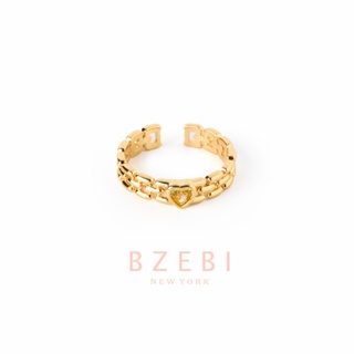 BZEBI แหวนทอง แฟชั่น เพชร หัวใจ สแตนเลส ทองคํา ปรับขนาดได้ หมั้น ผู้หญิง เครื่องประดับ ไม่ลอกไม่ดํา สําหรับผู้หญิง 912r