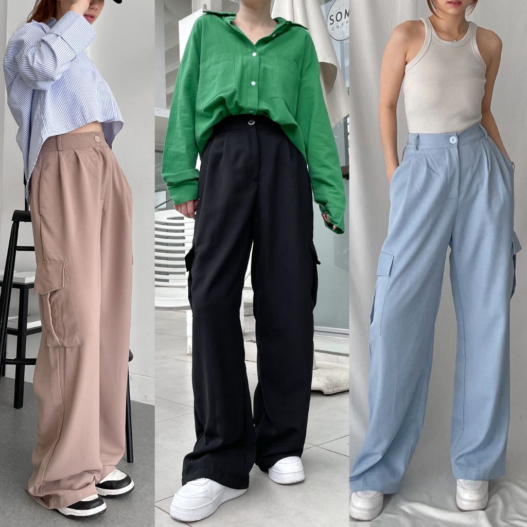 wear-cameo-claire-cargo-button-culotte-pants-กางเกงขายาวผู้หญิง-กางเกง-wanita