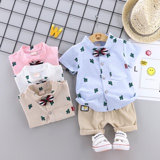 เสื้อเชิ้ตแขนสั้น ลายการ์ตูนไดโนเสาร์ และกางเกงขาสั้น สําหรับเด็ก จํานวน 2 ชิ้น