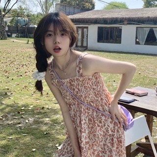 ชุดเดรสกระโปรงยาว ทรงหลวม ลายดอกไม้ เหมาะกับเดินชายหาด แฟชั่นฤดูร้อน สําหรับสตรี 2023