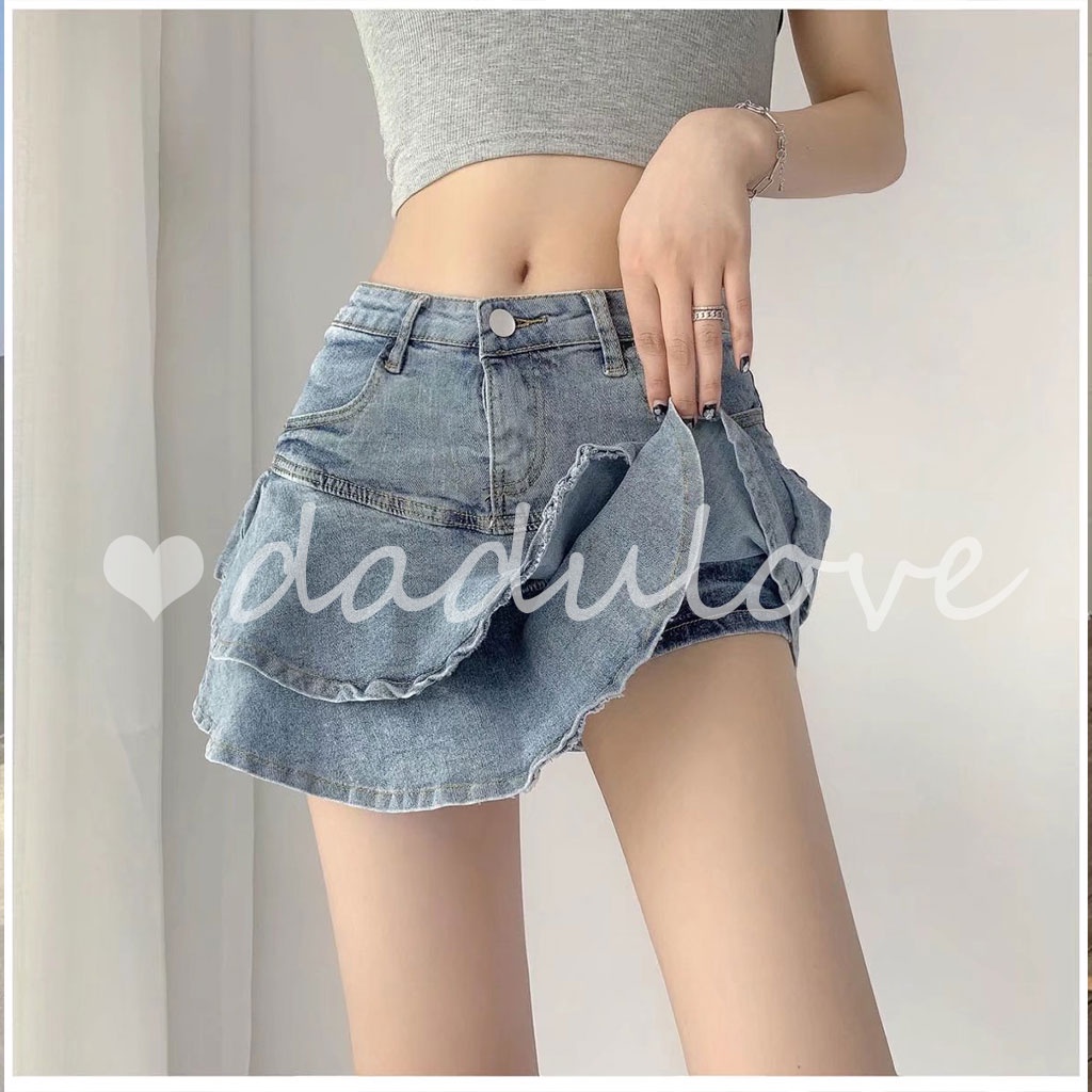 dadulove-new-korean-denim-skirt-high-waist-fake-two-piece-short-skirt-slim-a-line-skirt