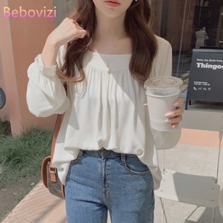 เสื้อเชิ้ตแขนยาวลําลอง คอสี่เหลี่ยม ผ้าชีฟอง แฟชั่นสไตล์เกาหลี สําหรับผู้หญิง