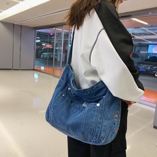 กระเป๋าสะพายไหล่ ผ้าแคนวาส ขนาดใหญ่ จุของได้เยอะ แบบเรียบง่าย แฟชั่นสไตล์เกาหลี สําหรับผู้หญิง มี 3 สี