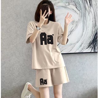 พร้อมส่ง เสื้อยืดแขนสั้น คอวี ทรงหลวม พิมพ์ลาย และกางเกงขาสั้น แฟชั่นฤดูร้อน สําหรับผู้หญิง และนักเรียน 2023