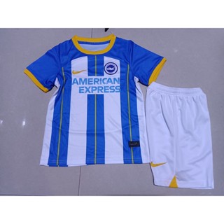 เสื้อกีฬาแขนสั้น ลายทีมชาติฟุตบอล Brighton 2223 และกางเกงขาสั้น คุณภาพสูง สําหรับเด็ก