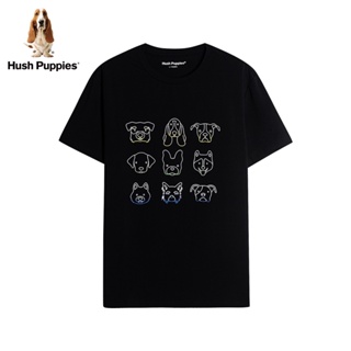เสื้อยืดแขนสั้น พิมพ์ลาย Hush Puppies สีดํา แฟชั่นฤดูร้อน สําหรับผู้ชาย