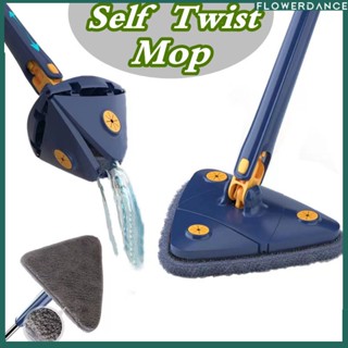 สามเหลี่ยม Mop โรตารี่ฟรีมือ360 Twist Self Telescopic Squeeze House Scouring Pad Mop ห้องน้ำชั้นผนังทำความสะอาดกระจก Flowerdance