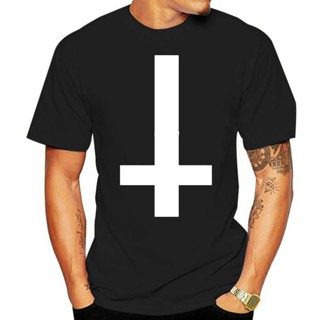 Cotton T-Shirt Inverted Cross T Shirt men Hipster Goth Emo Biker Punk Atheist Satanic Pentagram casual tee USA size_01