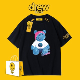 Drew bear joint t-shirt smiley face black Justin Bieber same paragraph short-sleeved male loose hip-hop street summ_01